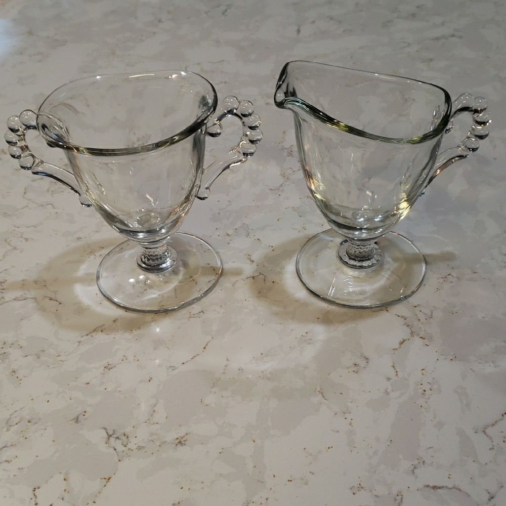 Vintage Imperial Glass Candlewick Clear Open Sugar and Creamer Hobnail Beaded